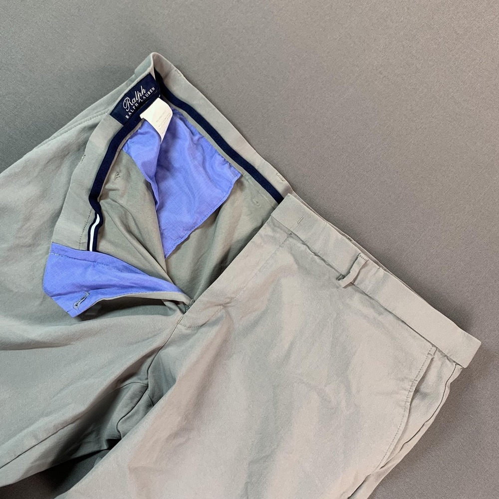 Ralph Ralph Lauren Pants Men 42x30 Gray Stretch Chino Flat Straight Casual Dress